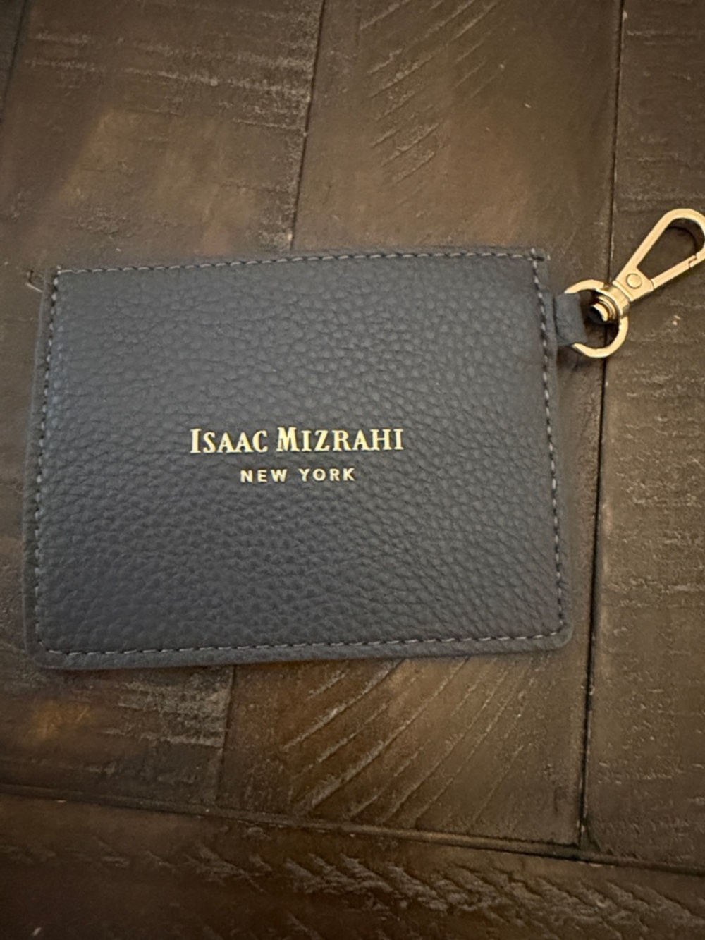 Isaac Mizrahi Pebbled Navy Card & Key Holder with Gold Clip